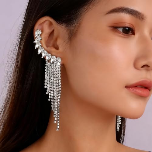 Crystal Ear Cuff Earrings for Women Rhinestone No Piercing Crystal Sparkly Ear Cuff Statement Earrings Wedding Party Jewelry - style: Right B
