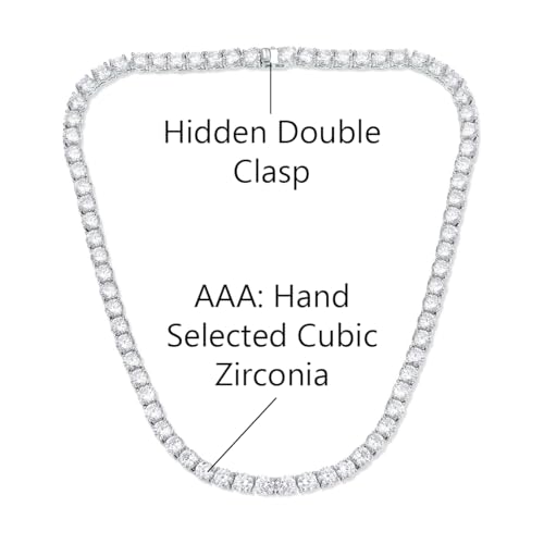 Savlano 18K Gold Plated Cubic Zirconia Round 4.5MM Classic Tennis 18 Inches Chain Necklace For Women & Men Comes With a Gift Box - color: White Gold