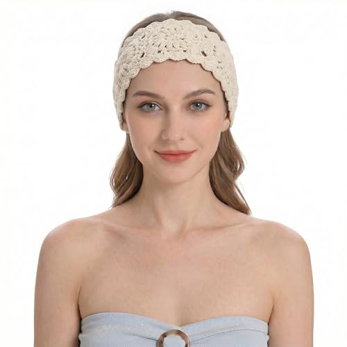 ZLYC Women Headband Handmade Crochet Knit Boho Flower Hair Bands (Crochet White) - color: Crochet White