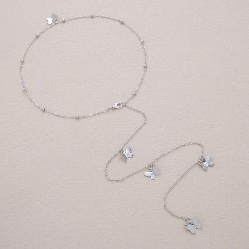 Vintage Butterfly Back Chain Necklace Gold Butterfly Backdrop Necklace Body Chain Wedding Bridal Necklaces Long Y Lariat Necklaces Summer Beach Backless Dress Jewelry for Women - color: Silver