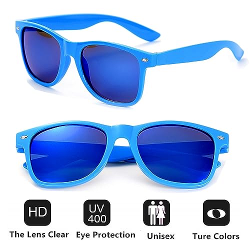 Eyegla Sunglasses Bulk Party Sunglasses Pack 80s Shades Eyewear Set for Men Women 8/10/20/30Pack - color: Black /Colorful Frame+mix Mirror Lens 8 Pack