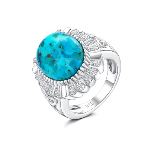 AIBAO 4-12 Ct Large Oval Engagement Rings for Women Natural Turquoise/Lapis Lazuli/Malachite Celtic/Infinity/Love Knot Halo Ring Size 6 to 10 Anniversary Christmas Valentines Gift - style: 7.6 Ct Blue Turquoise & Created White Sapphire