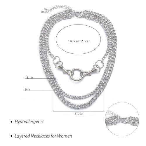 Long tiantian Chunky Gold Necklace Stack Chain Necklaces for Women Statement Layered Paperclip Choker Necklaces Statement Necklace for 80s 90s & Night Out Outfits Paperclip Style Fashion Jewelry - color: A7：Style H-Circle Layered Necklace