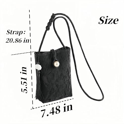 Women Mini Crossbody Bags Small Shoulder Bags CellPhone Purse Tassels Wallet Purse for Women - color: Black