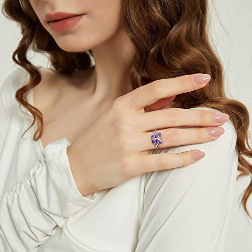 Bestyle 925 Sterling Silver Butterfly Ring Hypoallergnic Adjustable Birthstone Rings for Women Butterfly Jewelry Gifts for Anniversary Mothers' Day Birthday - color: 02.February (Amethyst)-Ring