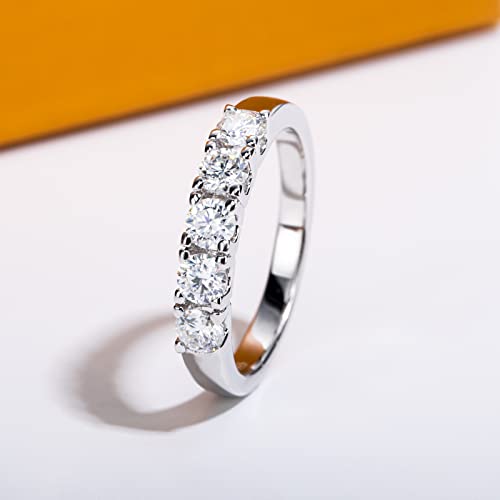 Moissanite Eternity Rings Wedding Bands D Color VVS1 Clarity Round Brilliant Cut 925 Sterling Silver 5/6 Stones Anniversary Band Rings for Women with Certificate - color: 5 Stones