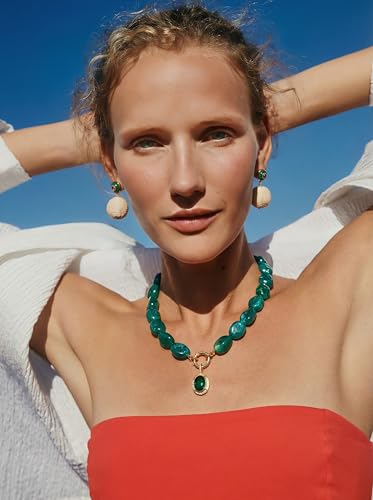 Multicolor Irregular Beaded Necklace for Women Chunky Resin Oval Bead Choker with Cubic Zirconia Pendant Summer Beach Mothers Day Gifts - color: XL23350B