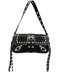 Y2K Trendy Purse for Women, Leather Buckle Punk Hobo Clutch Purses Bags for Ladies Top Handle Shoulder Bag - color: Black Silver