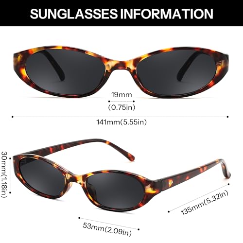 FEISEDY Retro Oval Womens Sunglasses, Trendy Cat Eye Skinny Chic Narrow Y2K 90s Small Sunnies B9177 - color: Leopard Frame - Black