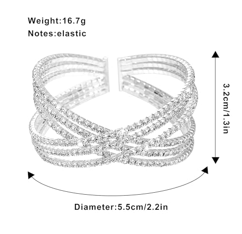 Rhinestone Bracelet for Women MultiLayer Crystal Cuff Bracelet Strand Layered Bracelet - color: Silver 2