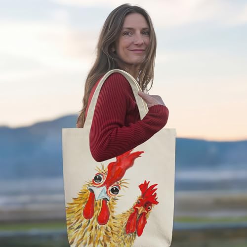 Inspirational Gifts Rooster Canvas Tote Bag for Women, Chicken Aesthetic Washable Reusable Grocery Bags for Women Lady Casual Vacation Gym Work Shopping -02