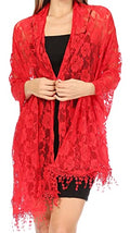 Sakkas Mari Women's Large Lightweight Soft Lace Scarf Wrap Shawl Floral and Fringe - color: Rosered