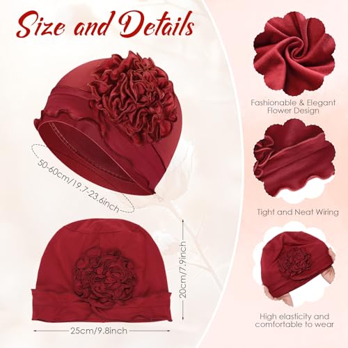 Geyoga Cotton Chemo Headwear Turban for Women Soft Elastic Cancer Hat Cancer Sleep Caps Head Wraps for Women with Hair Loss - color: Wine Red