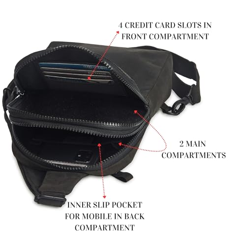 Leather Sling Bag for Women Genuine Crossbody Purse Small Trendy Cross Over Chest Phone and Credit Card Slots (Black Crazy Horse) - color: Black Crazy Horse