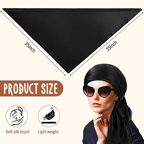 SATINIOR 35 Inch Silky Head Scarf 2 Pcs Large Square Neck Scarf Sleeping Hair Wrapping Satin Bandana for Women - color: Black, Camel, style: Classic