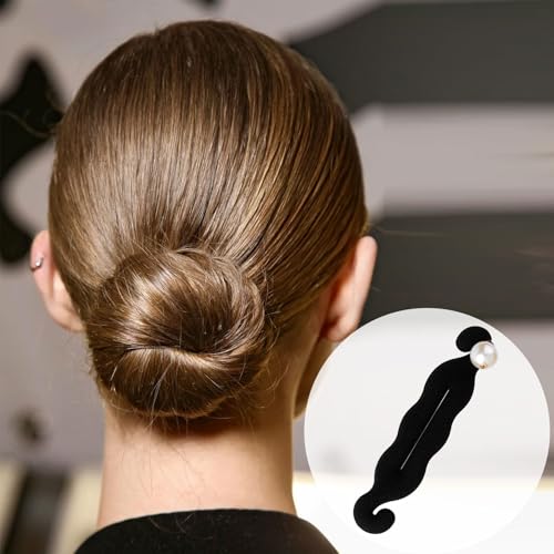 2 Pcs Hair Bun Maker, Pearl Bun Makers for Women's Hair, Lazy Bun Holders for Women's Hair, Thin Wavy Long Curly Straight Hair (Black) - color: Hook-Black