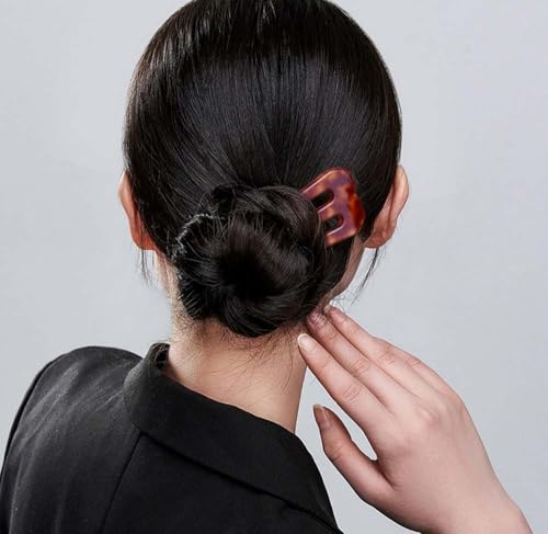 2 Pcs French Hair Pins for Women, U Shaped Hair Forks, French Twist Hair Pin Clips, Vintage Hairstyle Accessories Cellulose Acetate 3 Prong Bun Hair Sticks