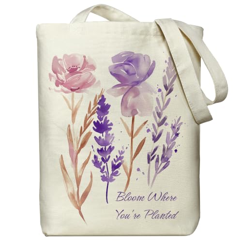 itgowisa Canvas Tote Bag for Women, Tote Bag with Zipper Inner Pocket, Zippered Canvas Bag for Shopping Work Grocery Everyday - style: Romantic Healing Style