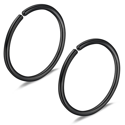 Ruifan 6-30PCS Non Pierced Stainless Steel Clip on Closure Round Ring Fake Nose Lip Helix Cartilage Tragus Ear Hoop Earrings Jewelry 20G - color: Black-10mm