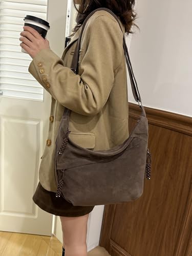 Women's Crescent Crossbody Bag – Large Capacity Suede Sling Bag, Travel Shoulder Bag for Women, Tote Purse - color: Dark Brown