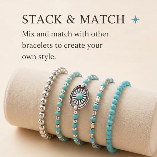 Long tiantian Western Turquoise Beaded Bracelet Set for Women Stackable Cowgirl Bracelets Boho Concho Jewelry Country Concert Rodeo Outfit Accessories Gifts - color: A2:Western Bracelets