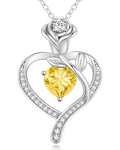 LOUISA SECRET Rose Flower Heart Birthstone Necklaces for Women, 925 Sterling Silver Jewelry, Pendant Heart Necklaces Birthday Anniversary Christmas Gift for Women Wife Mom Girlfriend Lady - color: White Gold-11-Nov
