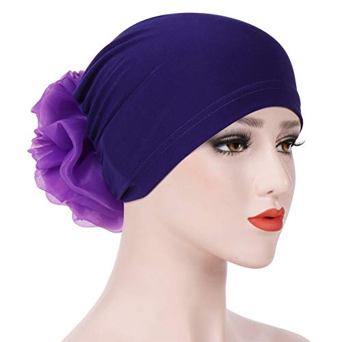 Women Big Flower Turban Hat Head wrap Headwear Cancer Chemo Beanie Cap Hair Loss Cover - color: Purple