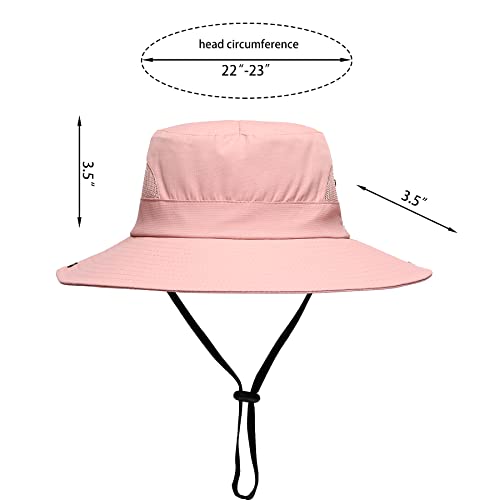 Womens Summer Sun Hat Beach Hat Wide Brim Outdoor UV Protection Hat Foldable Cool Mesh Ponytail Bucket Hat - color: Pure Pink