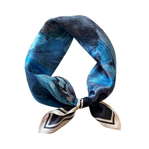 Aufeel Women's 100% Pure Mulberry Silk Small Square Scarf - Neckerchief Women - Silk Headscarf - 21" x 21" - color: Creamy Blue