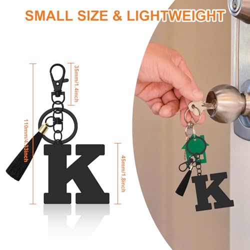 Oubaka Initial Monogram A-Z Keychain for Women, Cute Initial Letter Keychain with Tassel for Handbag Car Key Bag Keyring - color: Black-k