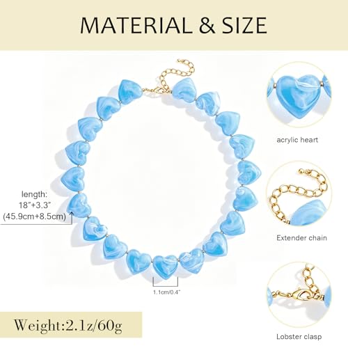 YUJIE Amber Acrylic Heart Choker Necklace for Women Vintage Punk Chunky Necklace Trendy Fashion Accessory - color: sky blue