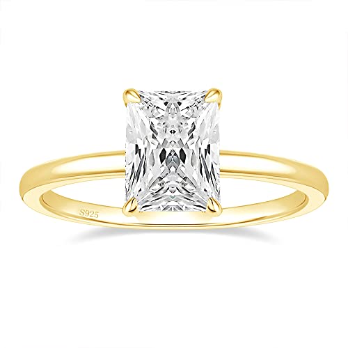 EAMTI 1/2/3/4CT 925 Sterling Silver Engagement Rings Radiant Cut Solitaire Cubic Zirconia CZ Wedding Promise Rings for Her Wedding Bands for Women Size 3-11 - color: Gold-3CT