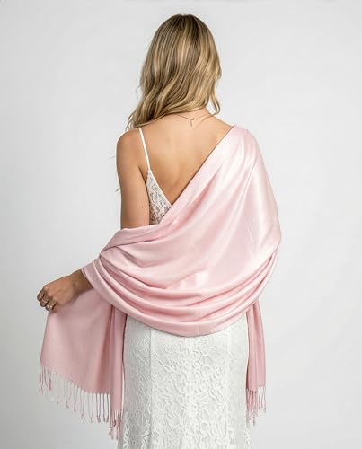Achillea Lightweight Pashmina Scarf for Women – Soft Silky Shawl Wrap for Evening Dresses, Bridesmaids & Everyday Wear - color: Light Pink