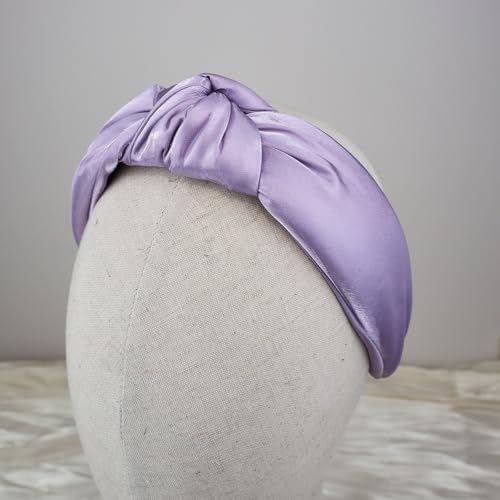 Purple Knotted Headbands for Women Satin Shine Non Slip Fashion Hair Bands for Sisters Girls Gifts - color: Silk Shine-Purple
