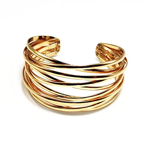 YBMYCM Chunky Gold Cuff Bracelet for Women Gold Line Web Wrist Cuff Bangle Bracelet Fashion Costume Jewelry - color: Gold