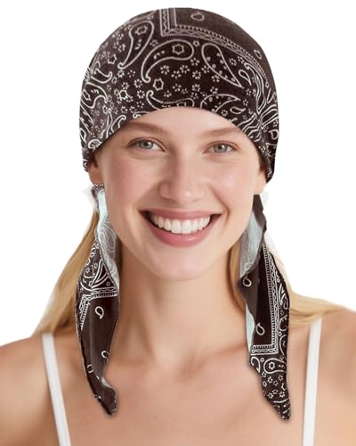 Ababalaya Chemo Headwear for Women Softer Headcover with Longer Tails, Breathable Skull Cap Non-Slip Sleep Beanie - color: Brown