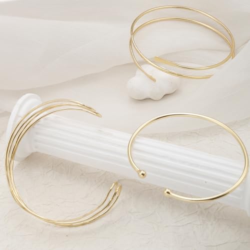 YVVLEE 3Pcs Arm Cuff for Women Open Upper Coil Bangle Bracelets Armlet Gold Silver Adjustable Armband Arm Bracelet Set - color: A