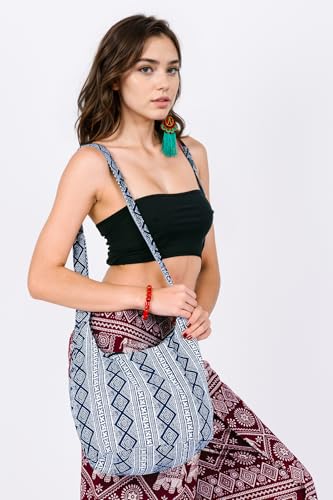 Your Cozy Hobo Sling Bags For Women Crossbody Bag Thai Top Handmade Shoulder Bag with Adjustable Strap - color: Cotton-bluesky