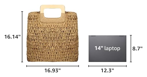 YYW Straw Tote Bag Women Hand Woven Large Casual Handbags Hobo Straw Beach Bag with Lining Pockets for Daily Use Beach Travel - color: Khaki