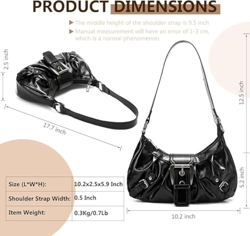 Y2K Trendy Purse for Women, Leather Buckle Punk Hobo Clutch Purses Bags for Ladies Top Handle Shoulder Bag - color: Deep Black