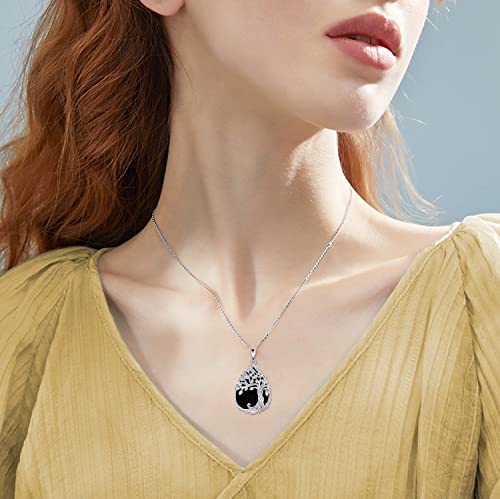 ONEFINITY Tree of Life Necklace 925 Sterling Silver Abalone Shell Celtic Knot Pendant Necklace for Women Jewelry - style: Teardrop Black Onyx