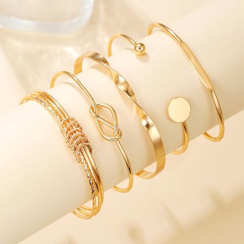 Gold Bangles for Women, 12 Pcs Boho Stackable Bracelets Multi Layer Textured Chunky Bracelets Jewelry Set for Women - color: 5 pcs gold bangles