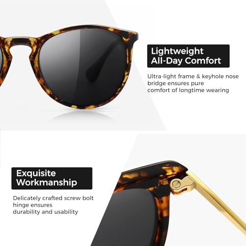 SUNGAIT Premium Vintage Round Sunglasses for Women Men Classic Retro Trendy Style - color: 07 Amber Frame (Matte Finish)/Polarized Gray Lens