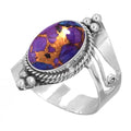 Handmade 925 Sterling Silver Plated Ring Natural Gemstone Carnelian, Rose Quartz, Tiger Eye, Crystal Oval Boho Jewelry For Women - color: Copper Purple Turquoise