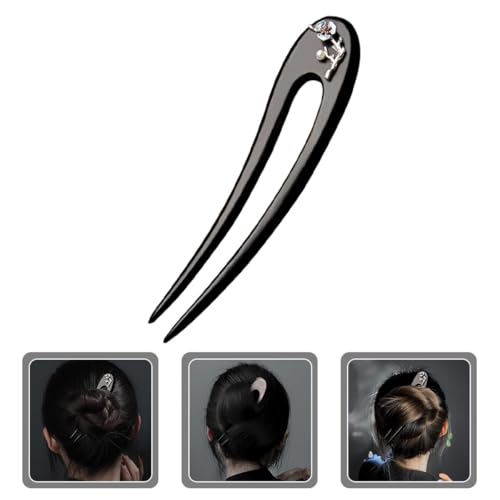 NOLITOY Ebony Wood U Shape Hair Fork Hair Stick for Women Chinese Style Double Prong for Bun Styling