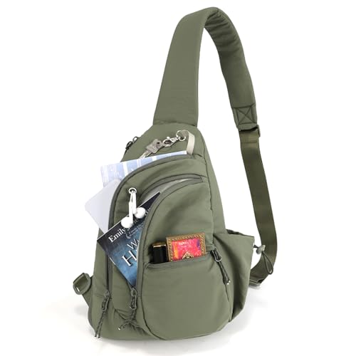 Sling Bag for Women, Anti-Theft RFID Nylon Crossbody Purse with Adjustable Strap for Travel & Shopping - color: Green