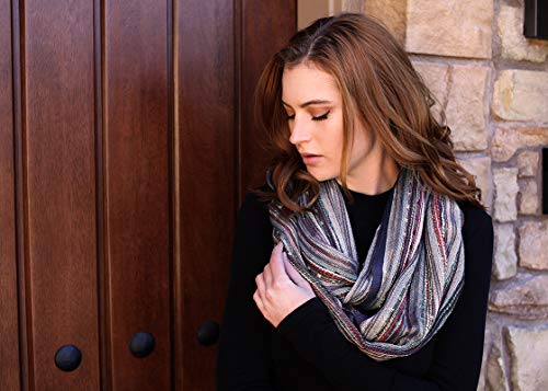 Anika Dali (15 Colors) Shimmer Sparkle Infinity Scarf, Women's Festival Bliss Lightweight Fashion Shawl - color: Monet Blue Scarlet