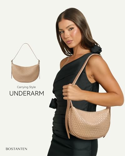 BOSTANTEN Purses for Women Crescent Crossbody Bag Vegan Leather Shoulder Hobo Handbag Adjustable Strap - color: Small Apricot