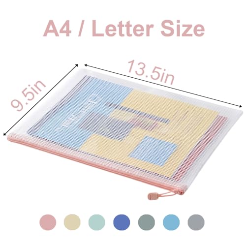7 Pack Mesh Zipper Pouch Bags, A4 Plastic Zipper Bags,Waterproof File Pouches for Office Supplies, Travel, Storage, Puzzles & Board Games
