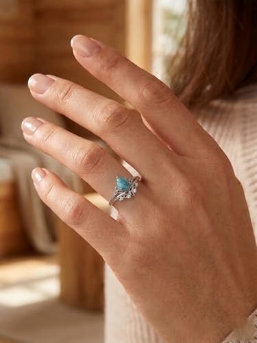 Genuine Turquoise Ring 925 Sterling Silver Celtic Knot/Feather Ring Western Boho Jewelry Native American Gifts for Women7# 8# 9#